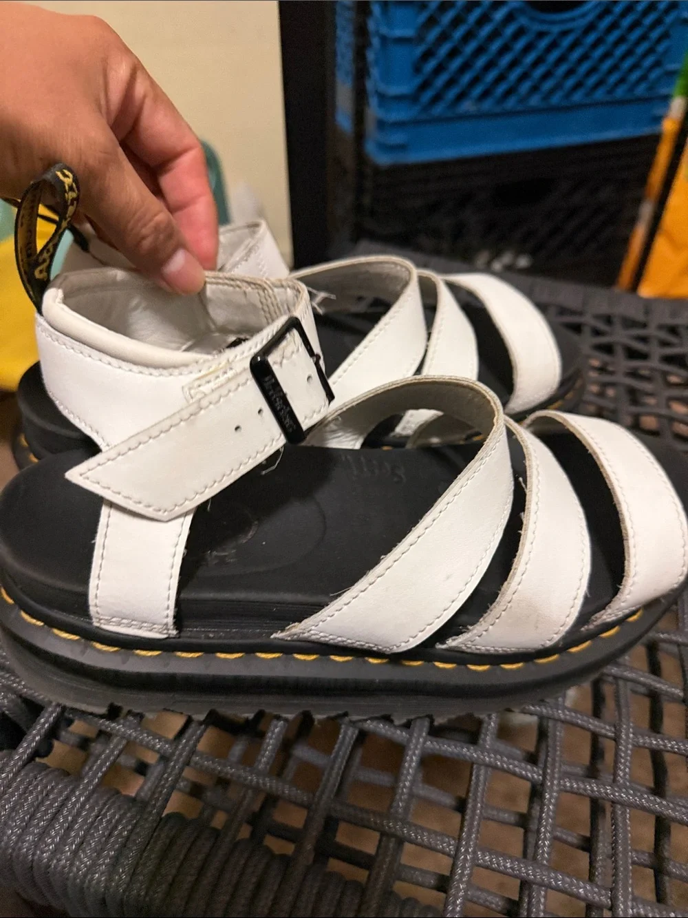 Dr. Martens White Leather Platform Sandals